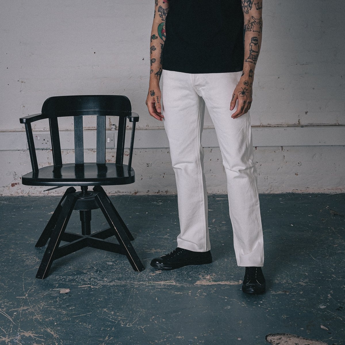 IH-666S-WH 21oz Selvedge Denim Slim Straight Cut Jeans - White - 4