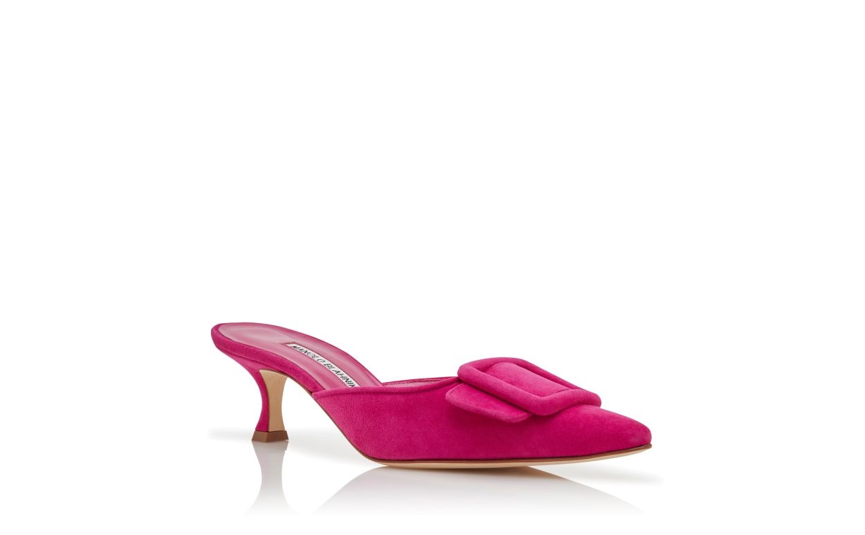 Dark Pink Suede Buckle Detail Mules - 3