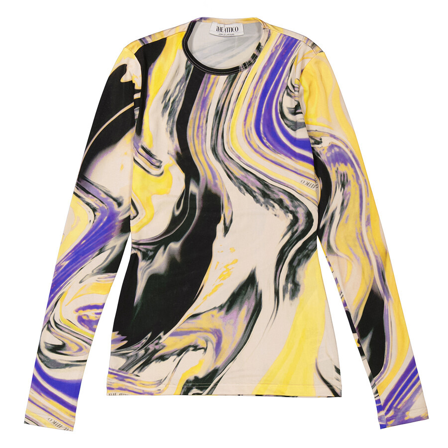The Attico Lavander/Sunflower/Ivory Marbled-Pattern T-Shirt - 5