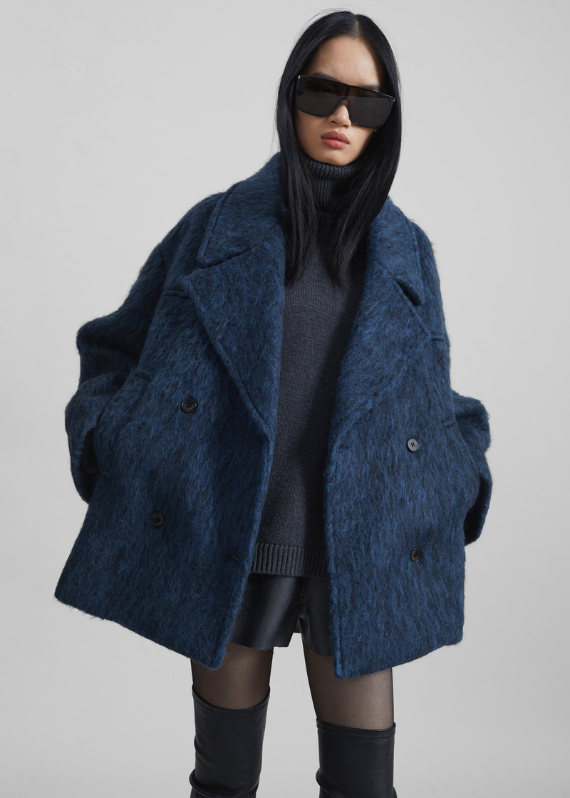 Odeone Brushed Wool Peacoat - Navy Melange 3
