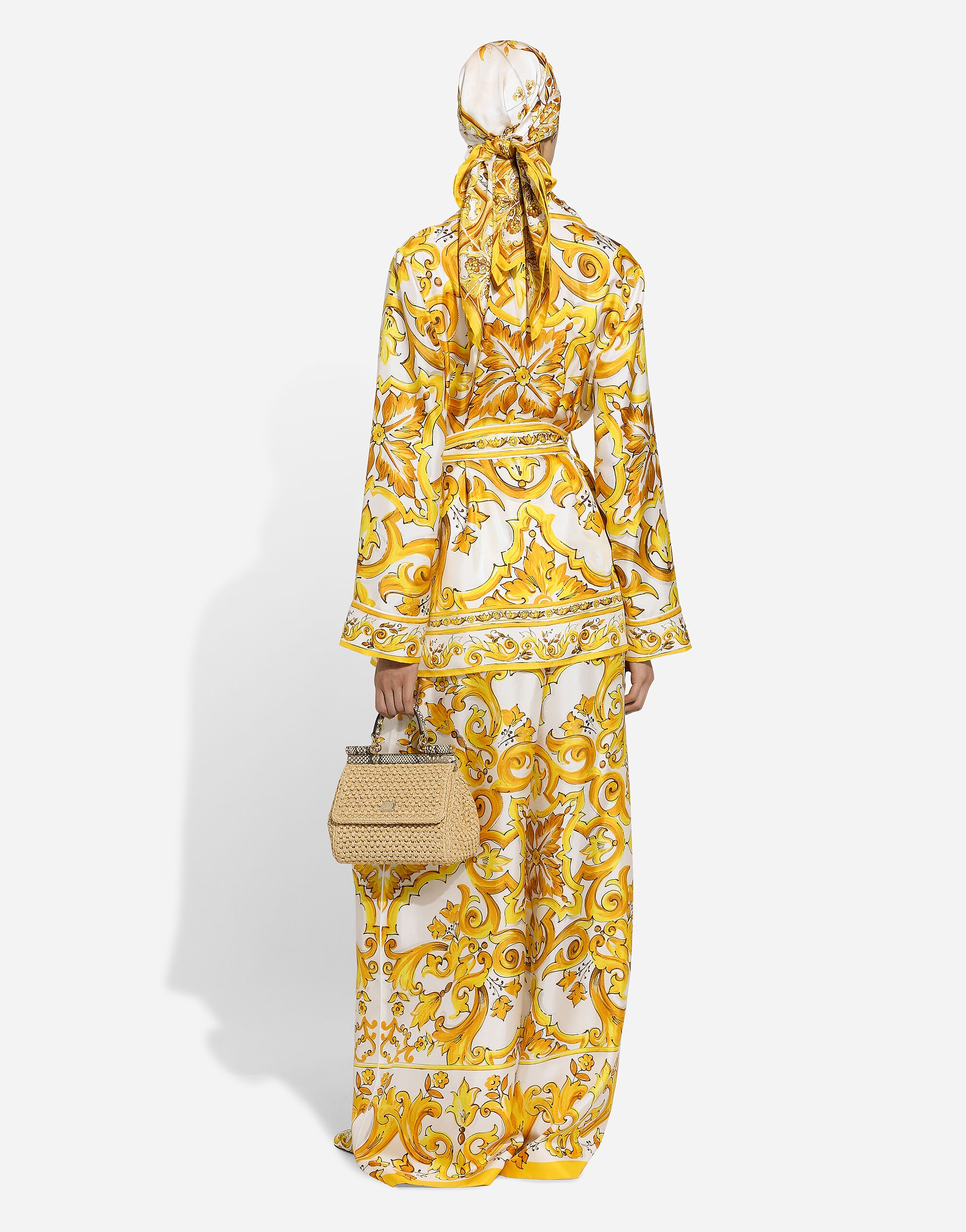 Majolica-print silk twill pants with elasticated waistband - 3