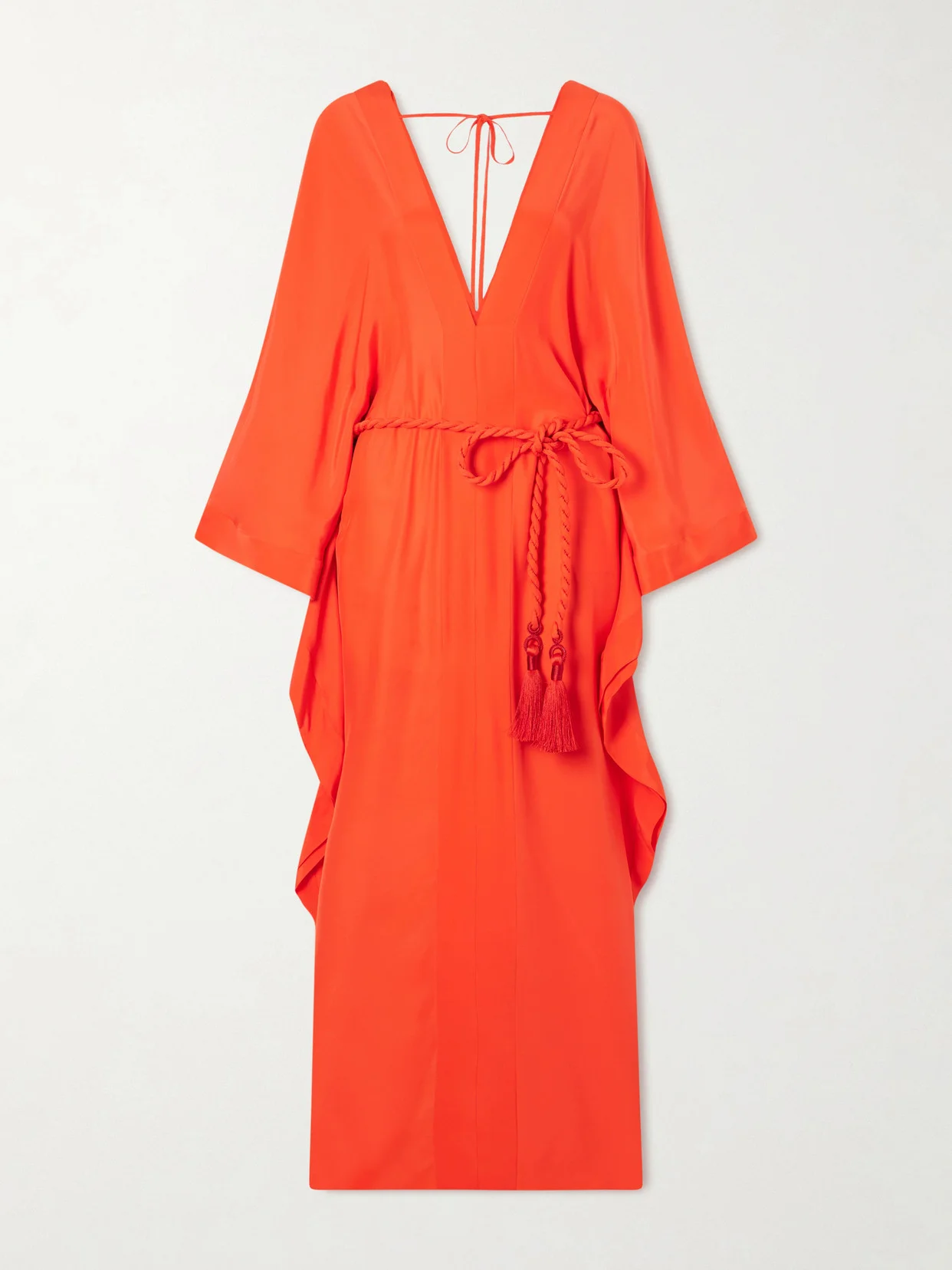 Un Deseo Belted Tasseled Silk-charmeuse Kaftan - 1