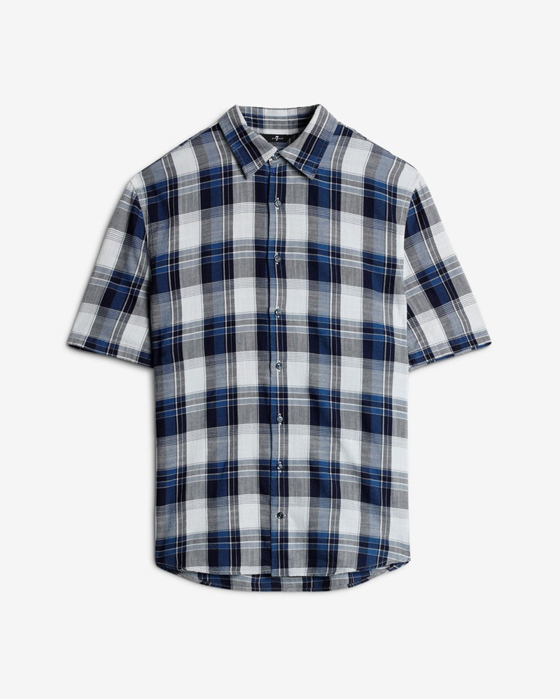 Short Sleeve Button Up Shirt in Indigo Check 1