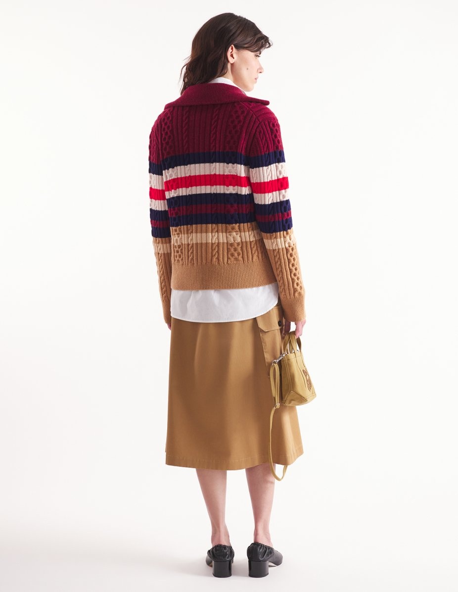 STRIPED CABLE ZIPPED CARDIGAN - 5