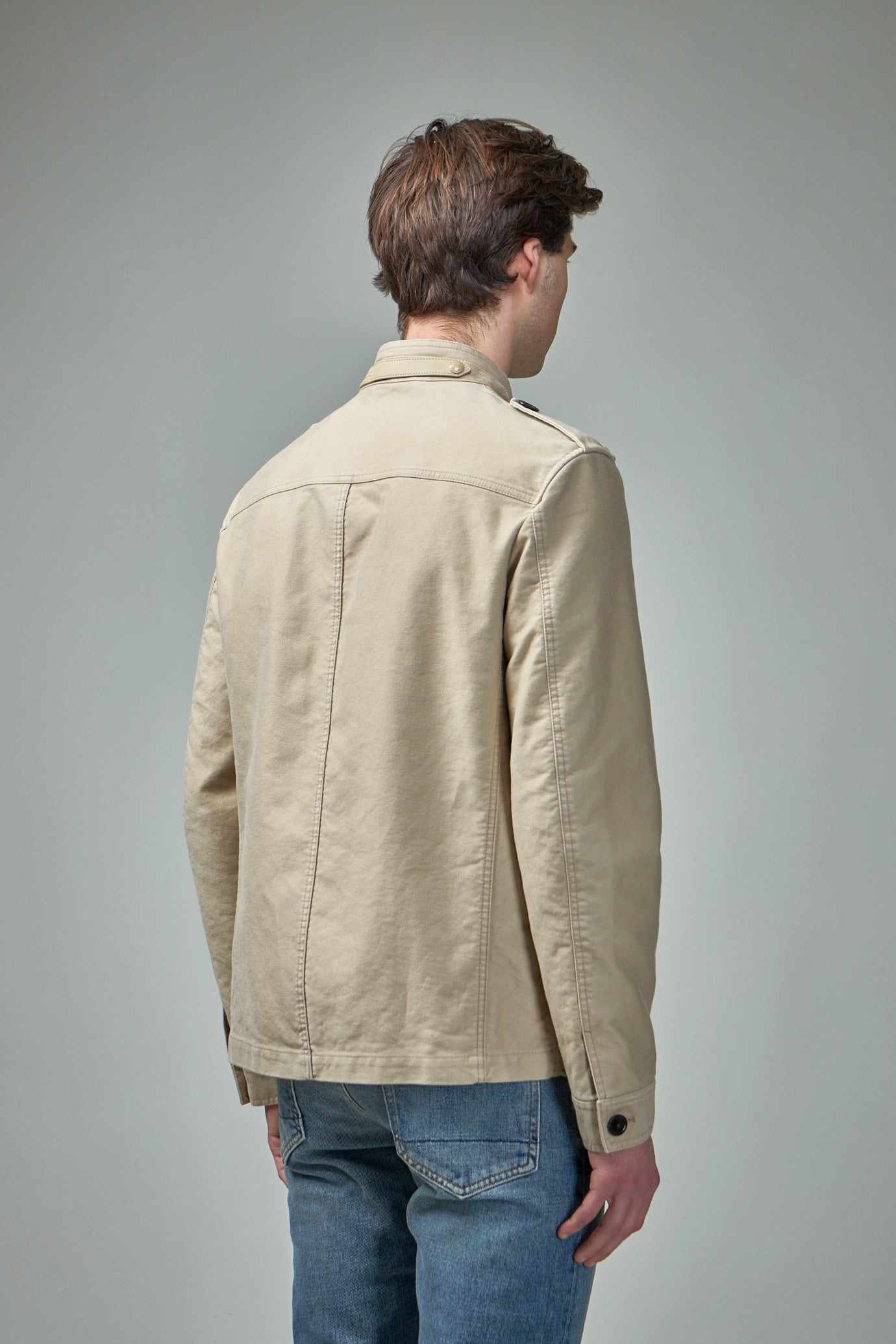 Brushed Cotton Satin Stand Collar Outershirt - 3