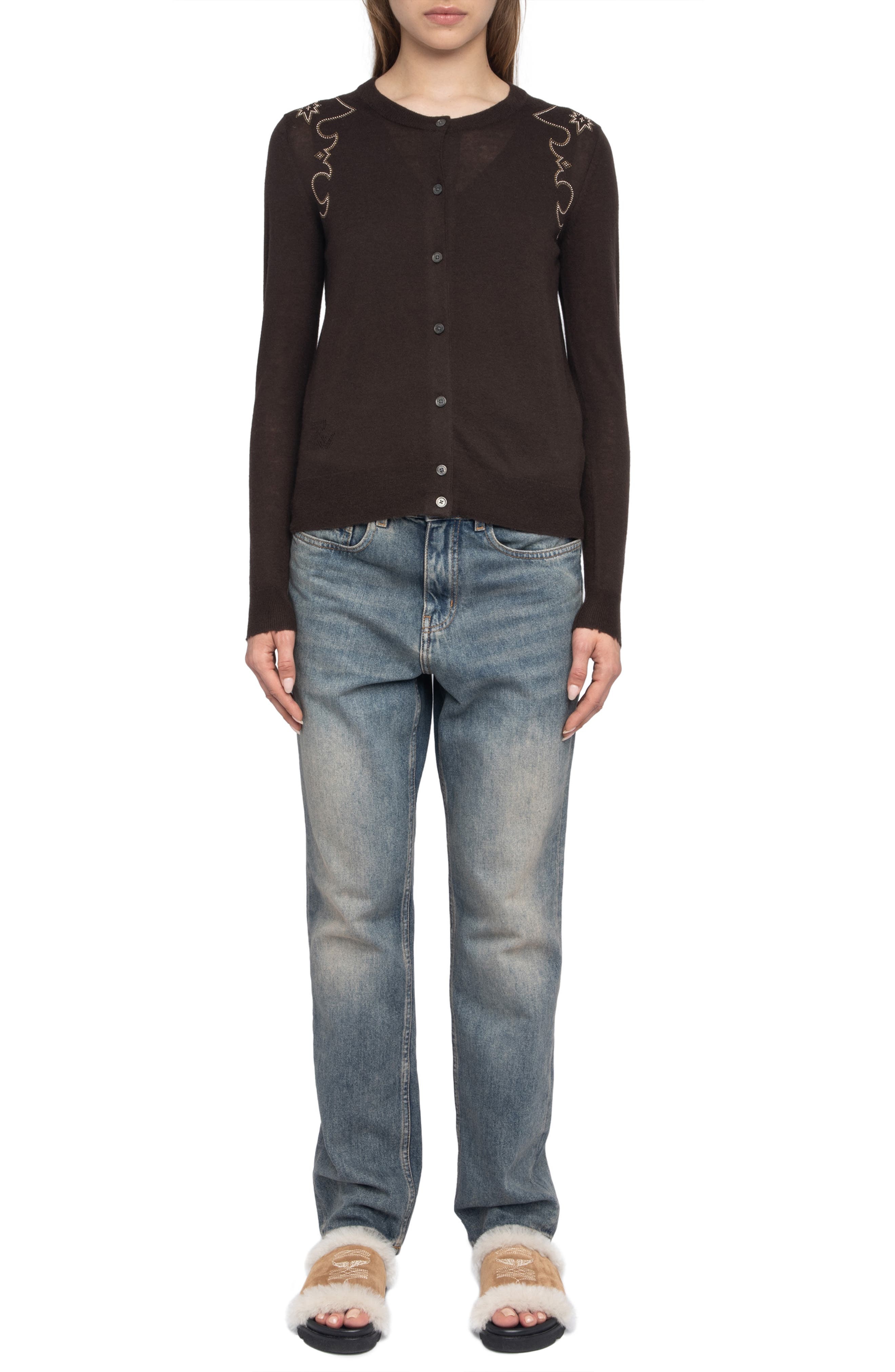 Zadig & Voltaire Missya West Strass Rhinestone Cardigan in Dark Chocolate at Nordstrom - 7