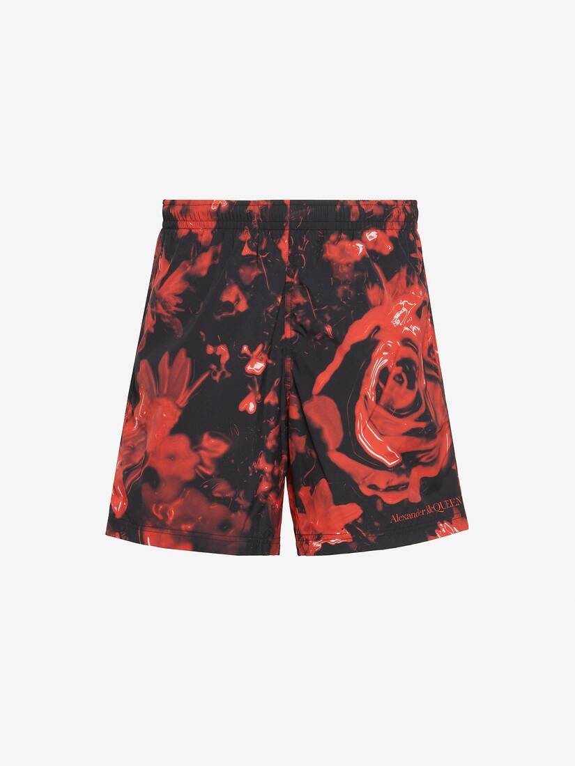 Men's Wax Flower Swim Shorts in Black/red - 1
