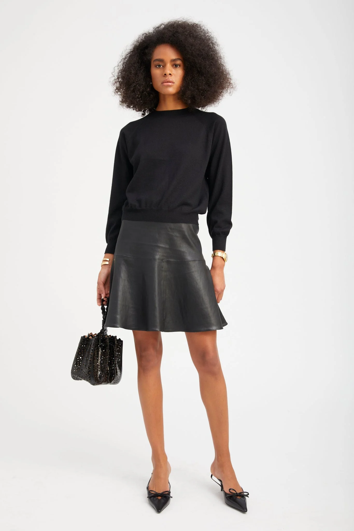 BLACK LEATHER JANE SKIRT - 1