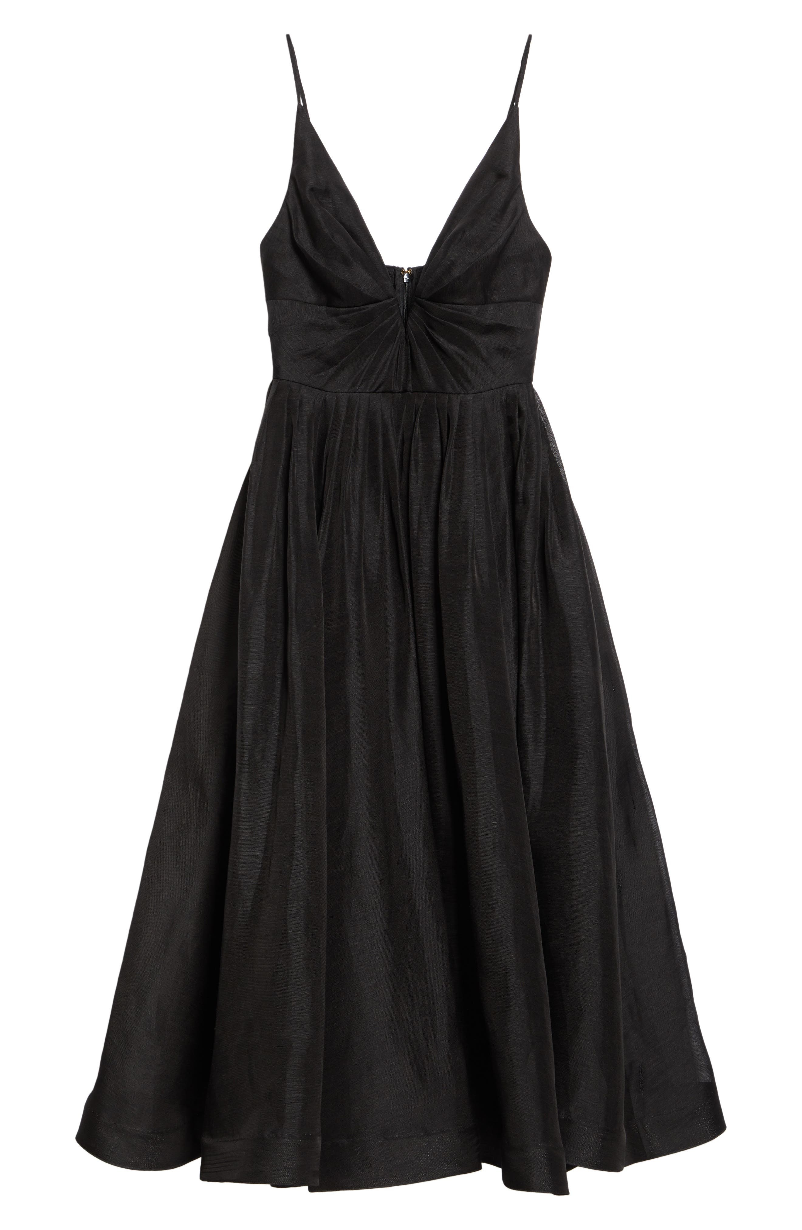 Zimmermann Illustration Plunge Neck Linen & Silk Organza Midi Dress in Black at Nordstrom - 5