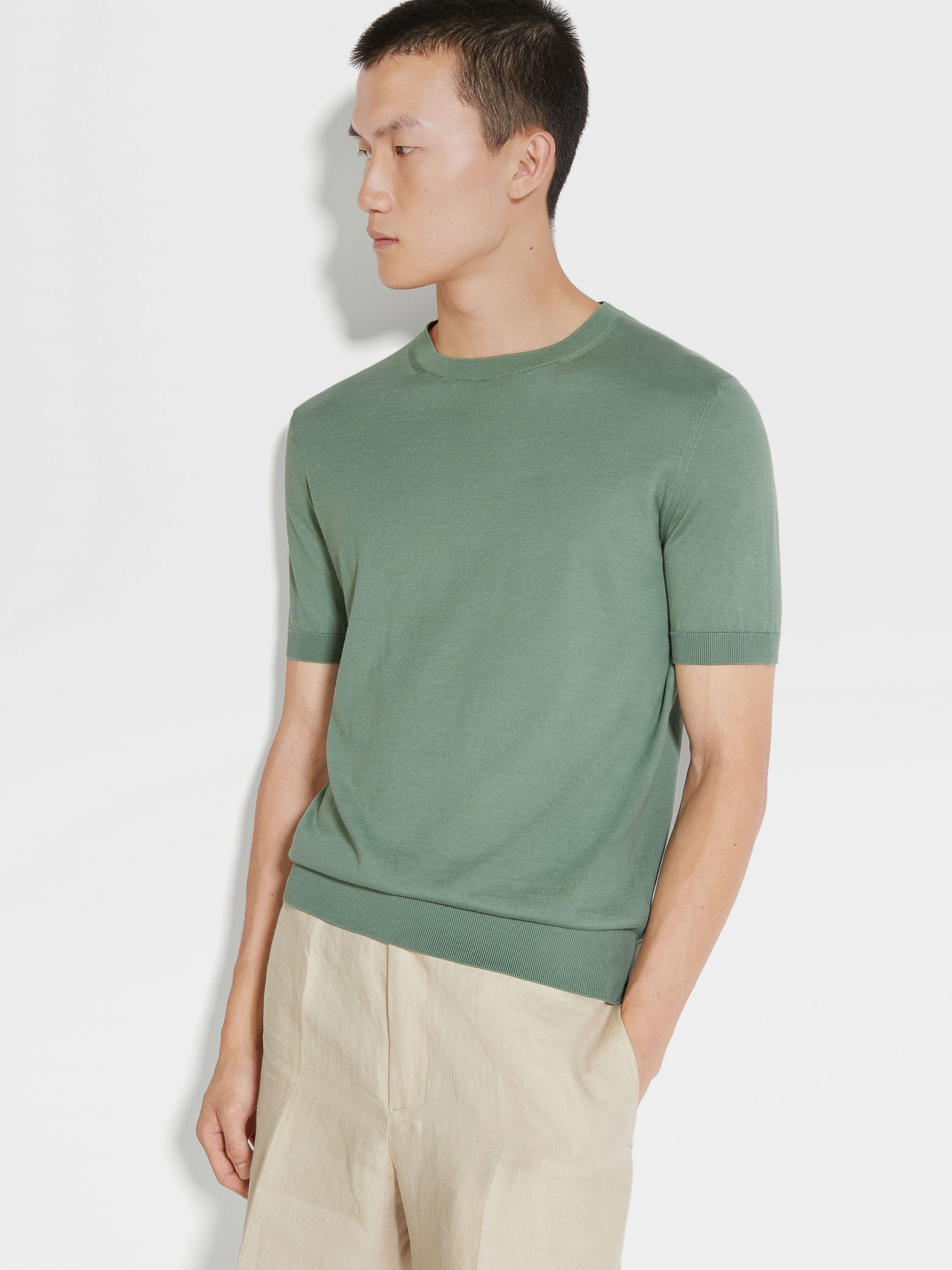 SAGE GREEN PREMIUM COTTON T-SHIRT - 3