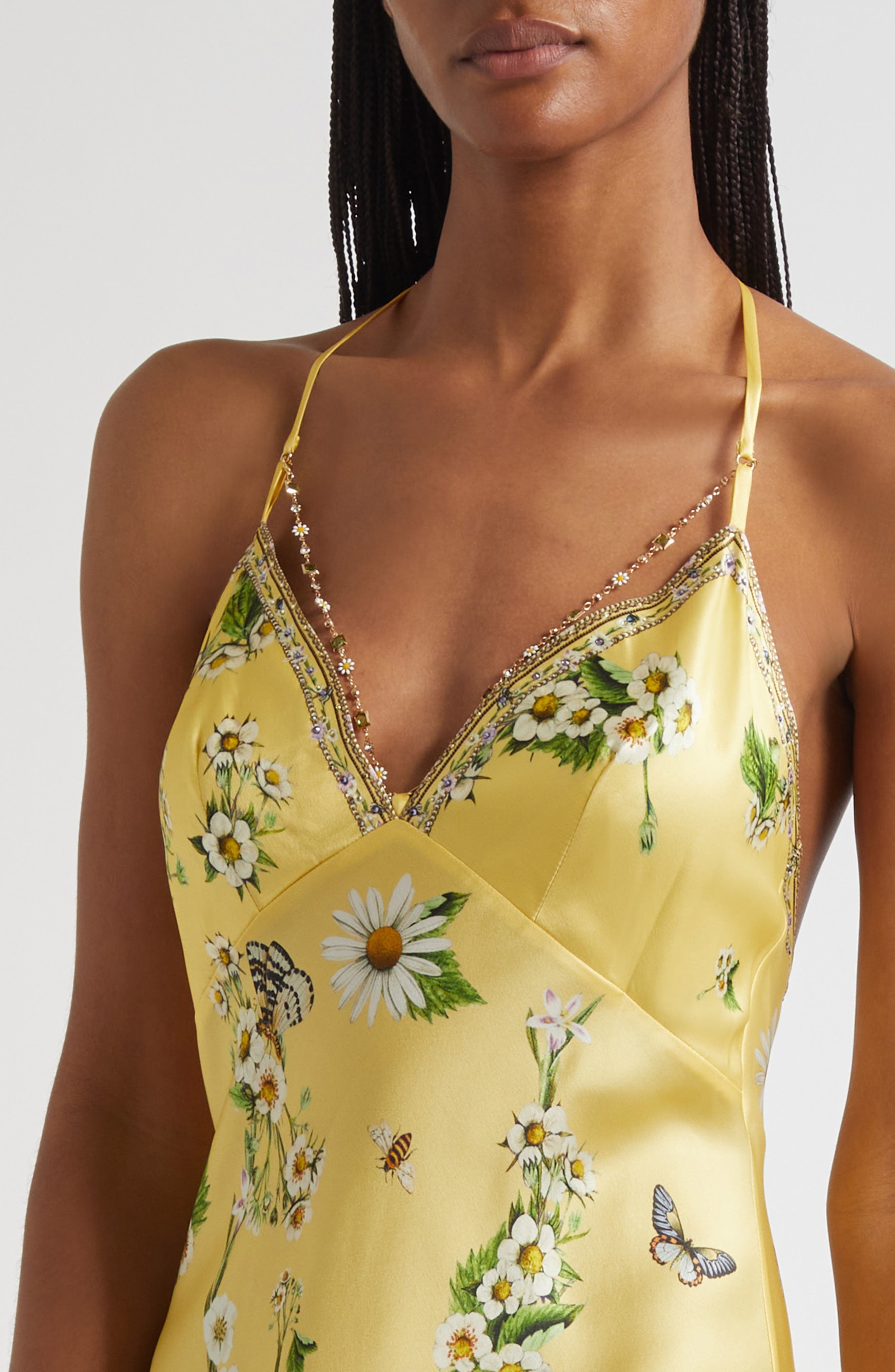 Camilla Chain Detail Bias Cut Silk Charmeuse Slipdress in Daisy Chains at Nordstrom - 4