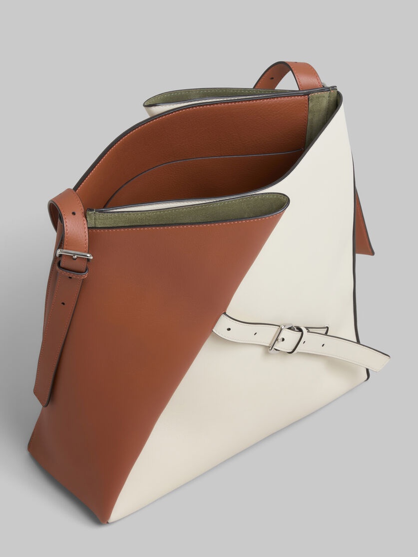 BROWN AND WHITE LEATHER REVERSE HOBO BAG - 4