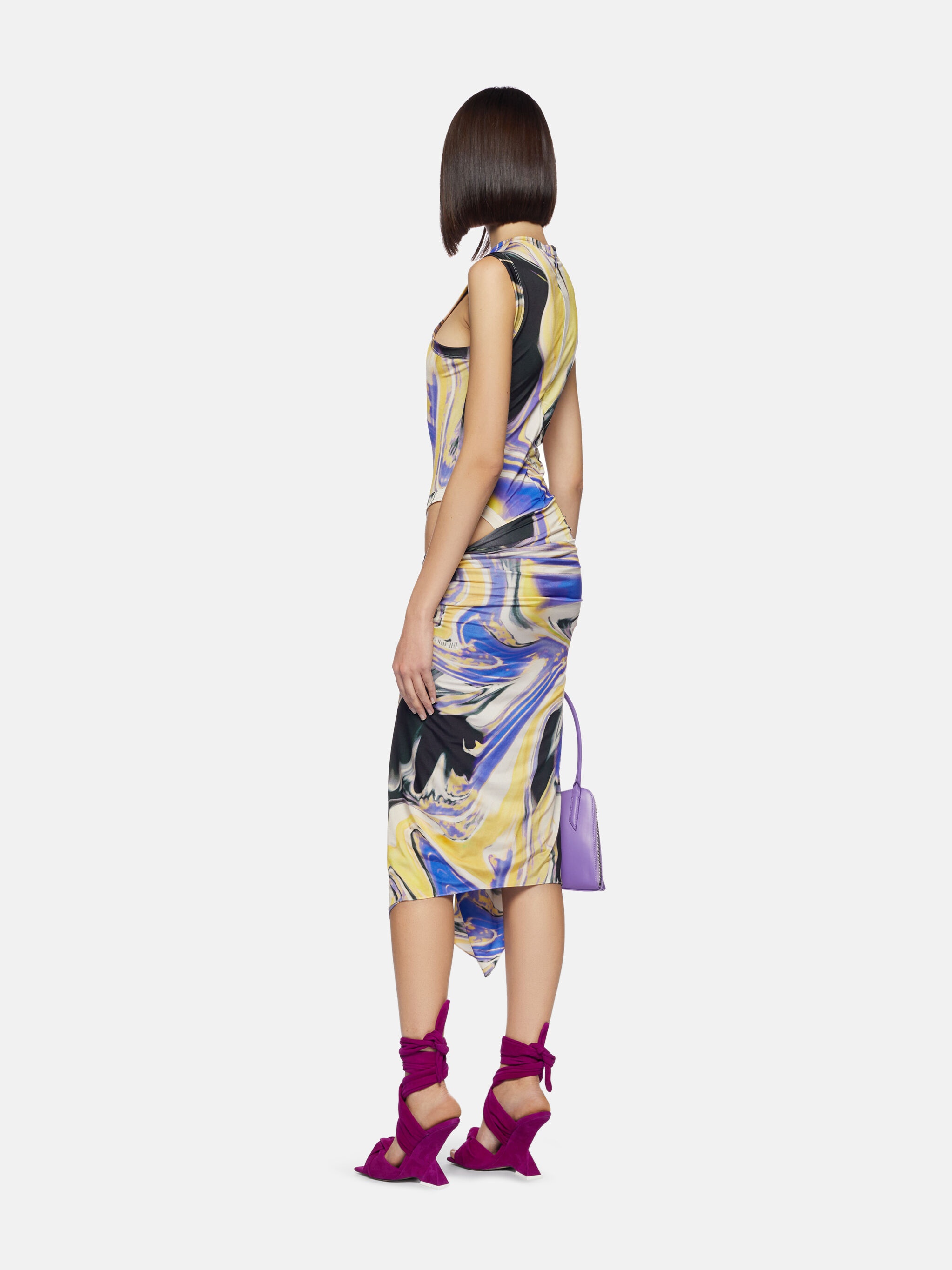 ''MIRNA'' LAVENDER, SUNFLOWER AND IVORY MIDI DRESS - 3