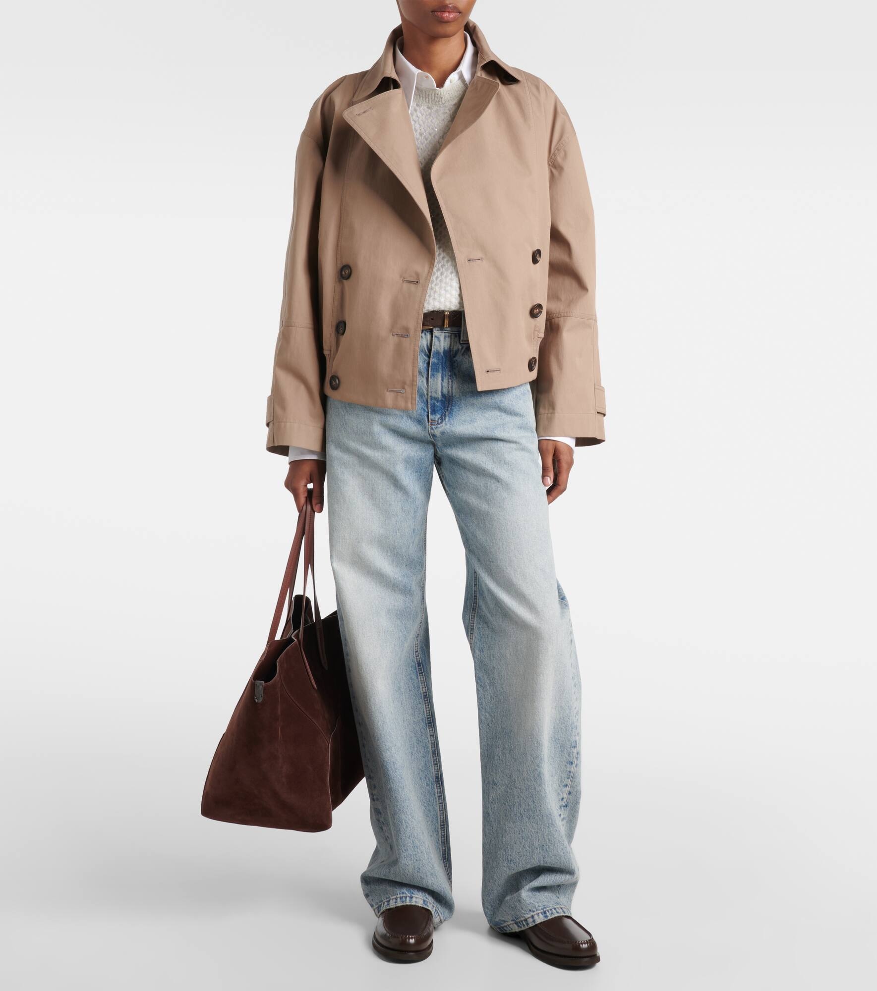 Brunello Cucinelli Techno cotton bonded panama cropped pea