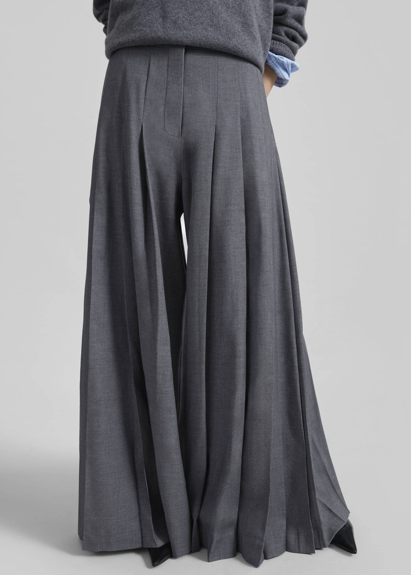 Carrick Pleated Wide Trousers - Dark Grey Melange 10