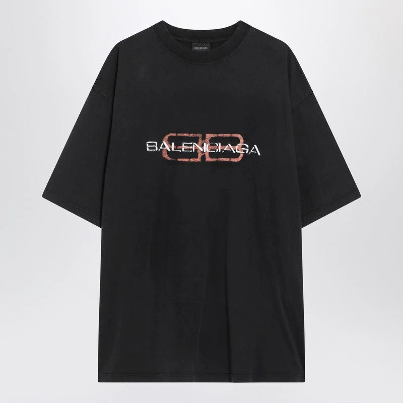 Balenciaga Faded Black Bb Icon Stencil Medium Fit T-Shirt Men - 1