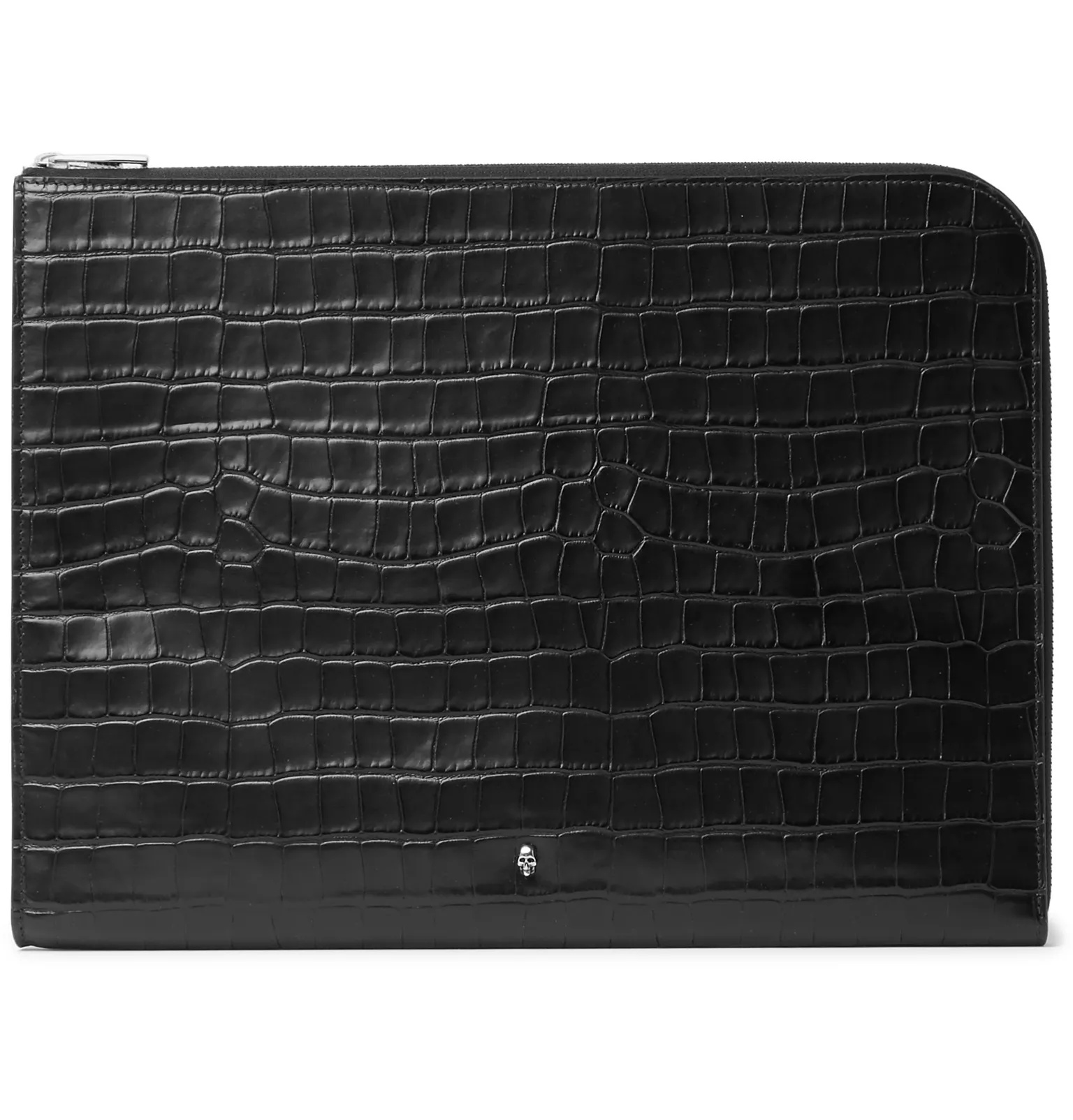 Embellished Croc-Effect Leather Pouch - 1