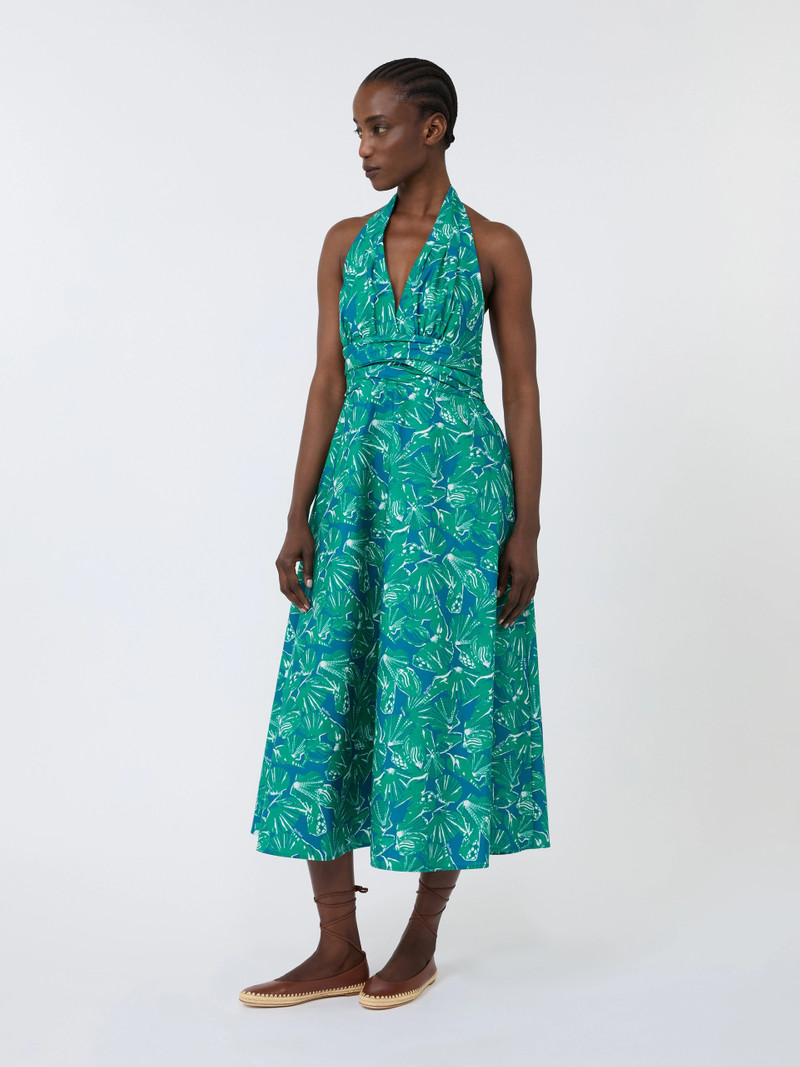Max Mara BELLA Long dress in printed poplin - EMERALD outlook