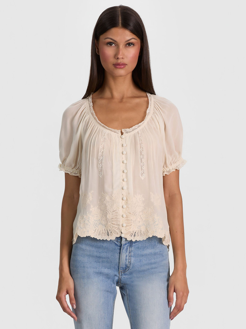 ODETTE EMRBOIDERED PUFF SLEEVE TOP - VANILLA/VANILLA 2