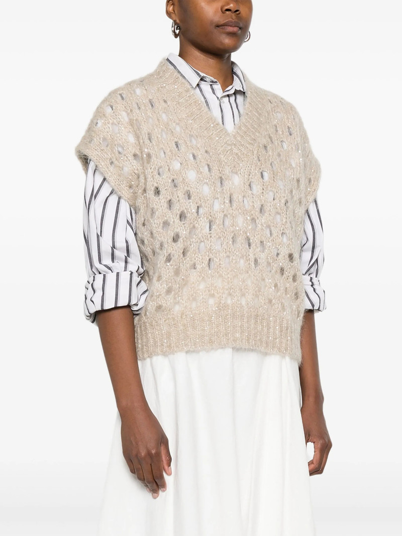 Brunello Cucinelli V-neck Open-knit Vest 5