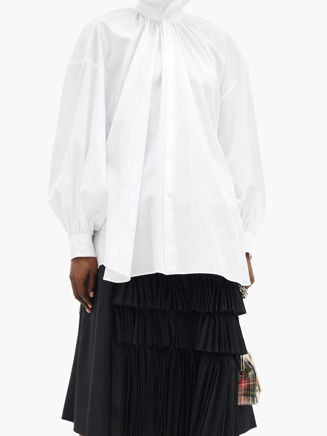 Oversized ruffled-neck cotton-poplin shirt - 6