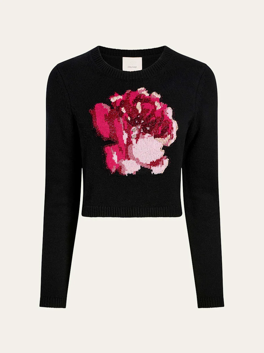 Issa Heritage Rose Cropped Sweater - 1