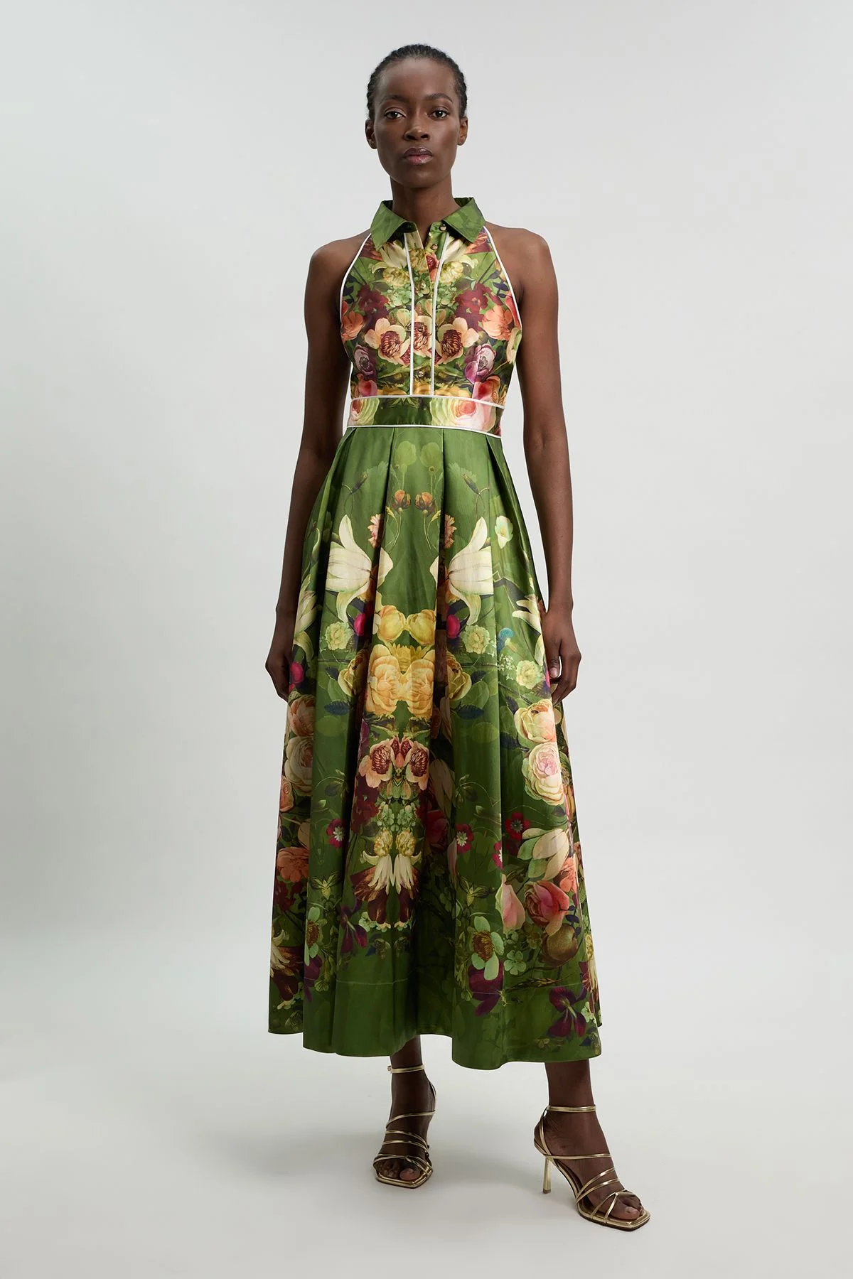 Floral Twill Collared Maxi Dress - 1