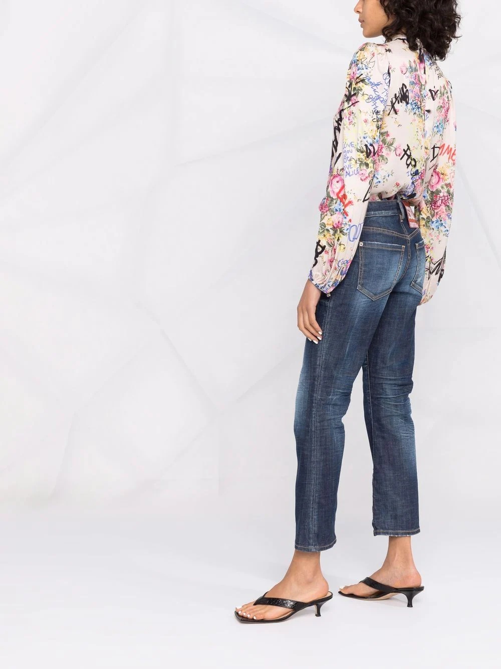 bleach-effect distressed kick-flare cropped jeans - 4