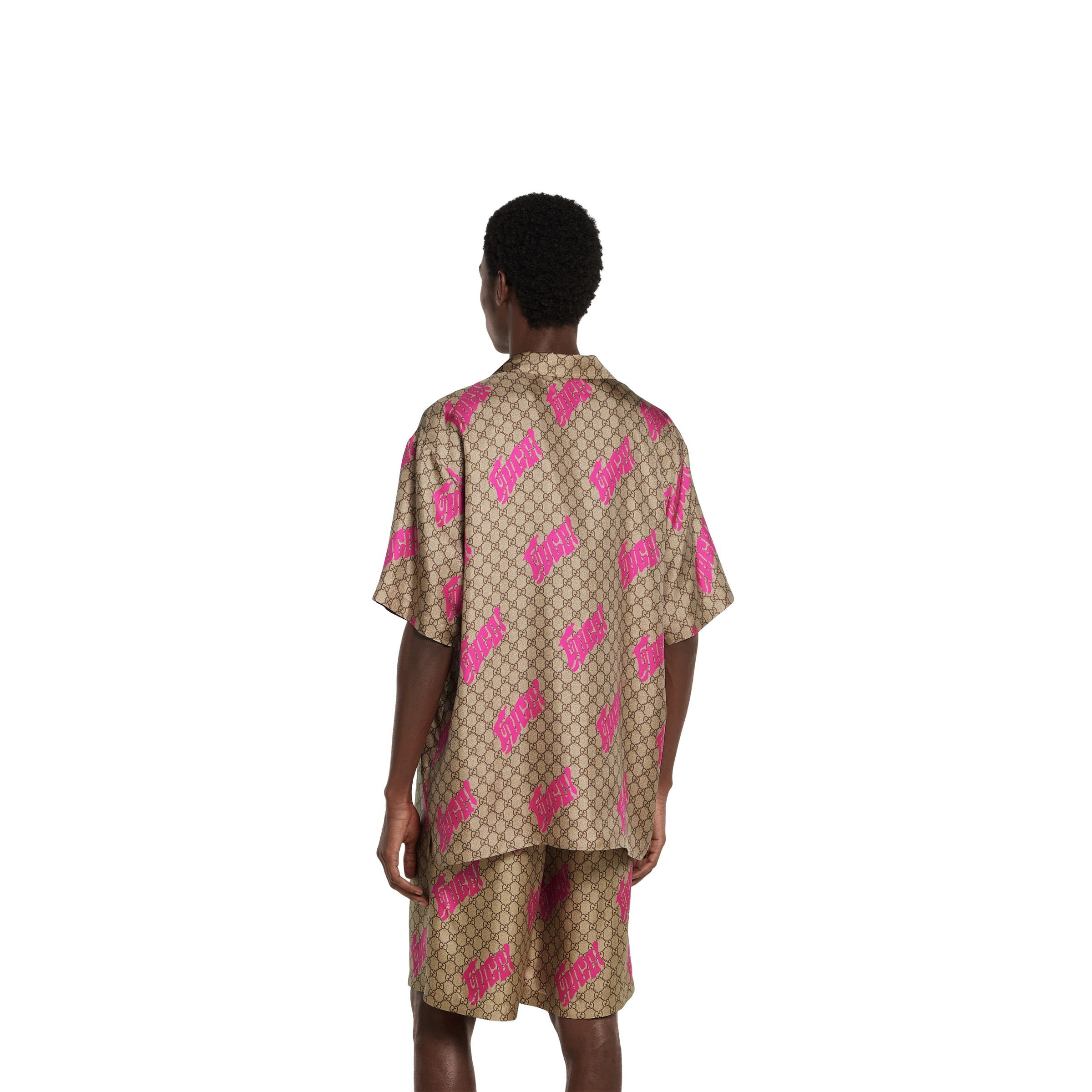 Printed silk twill bowling shirt - 4