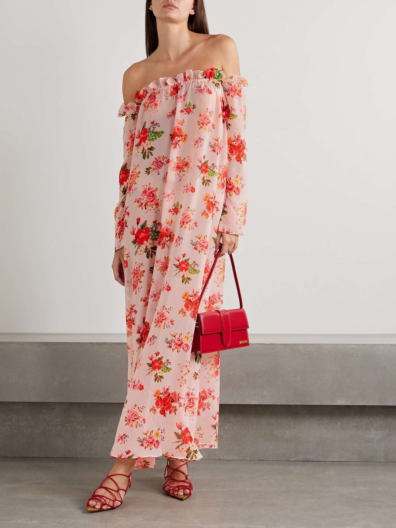 KIKA VARGAS Dede off-the-shoulder ruffled floral-print crepe de chine maxi dress Pink outlook