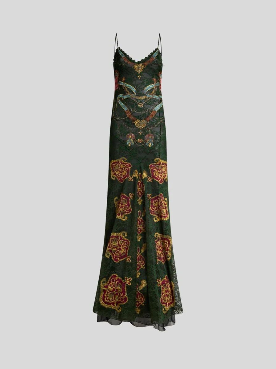 LONG JERSEY DRESS WITH LACE AND TWO PLACED PRINTS - 1