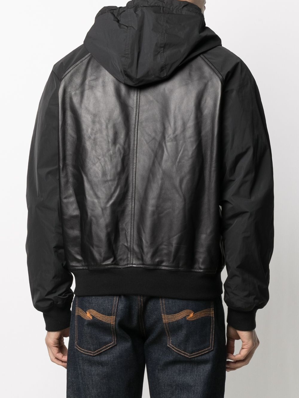 leather hooded bomber jacket - 4