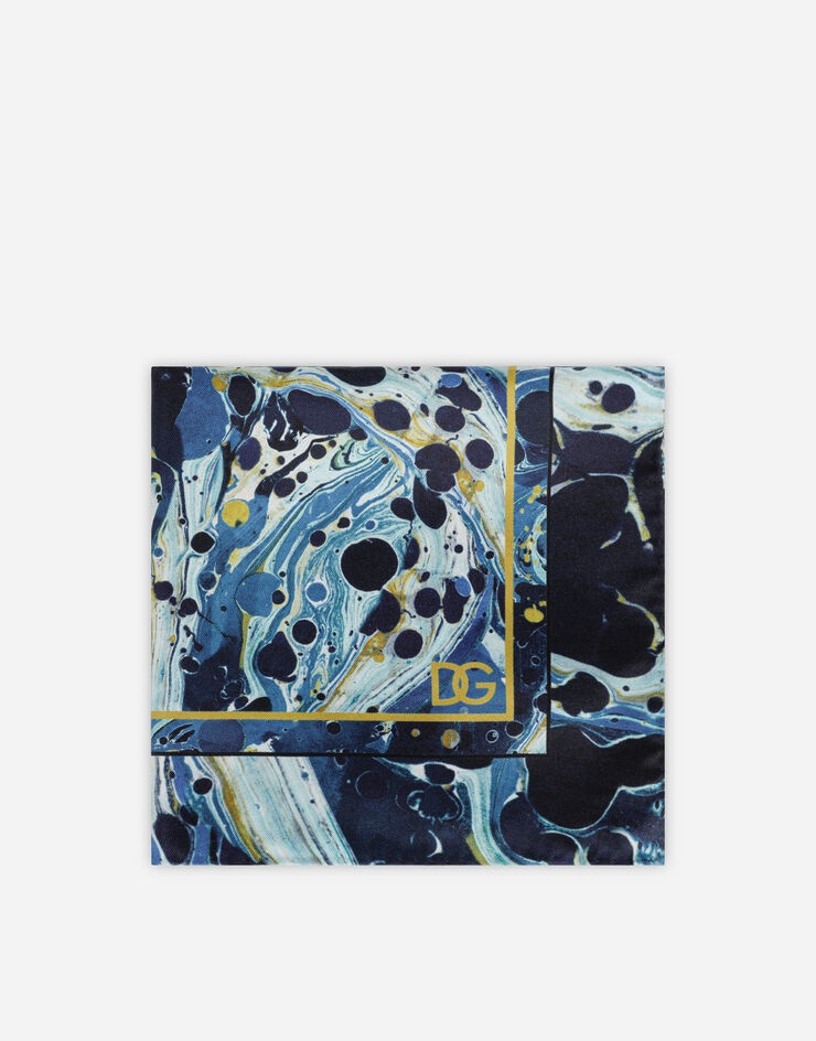 Silk pocket square with blue marbled print - 1