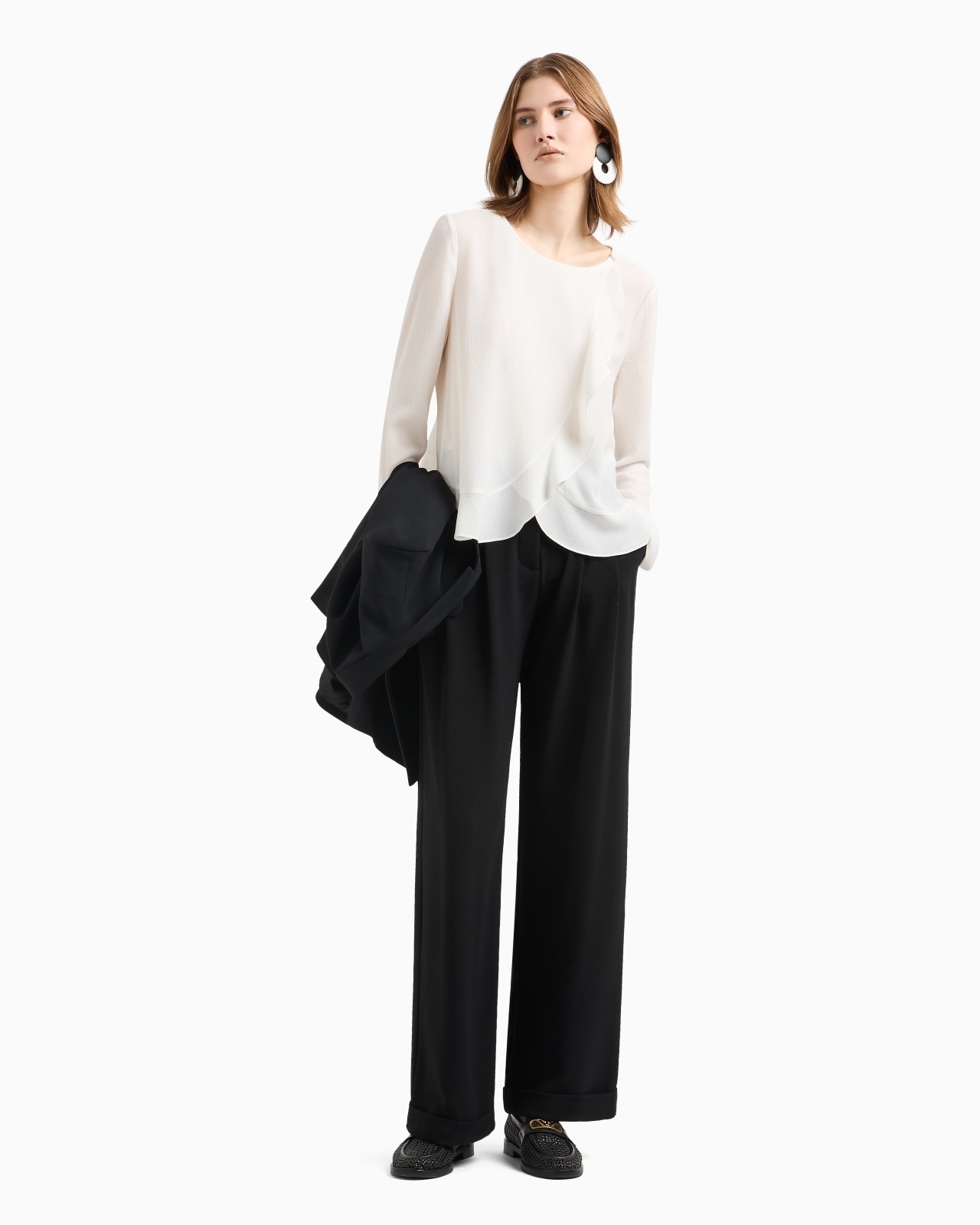 FLUID CRÊPE SHIRT JACKET WITH RUFFLE - 2