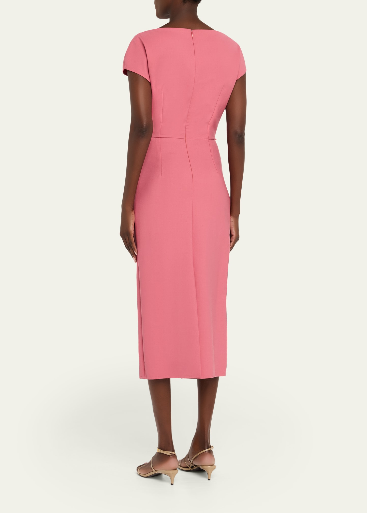 Floral Embroidered Short-Sleeve Wool Midi Dress - 3