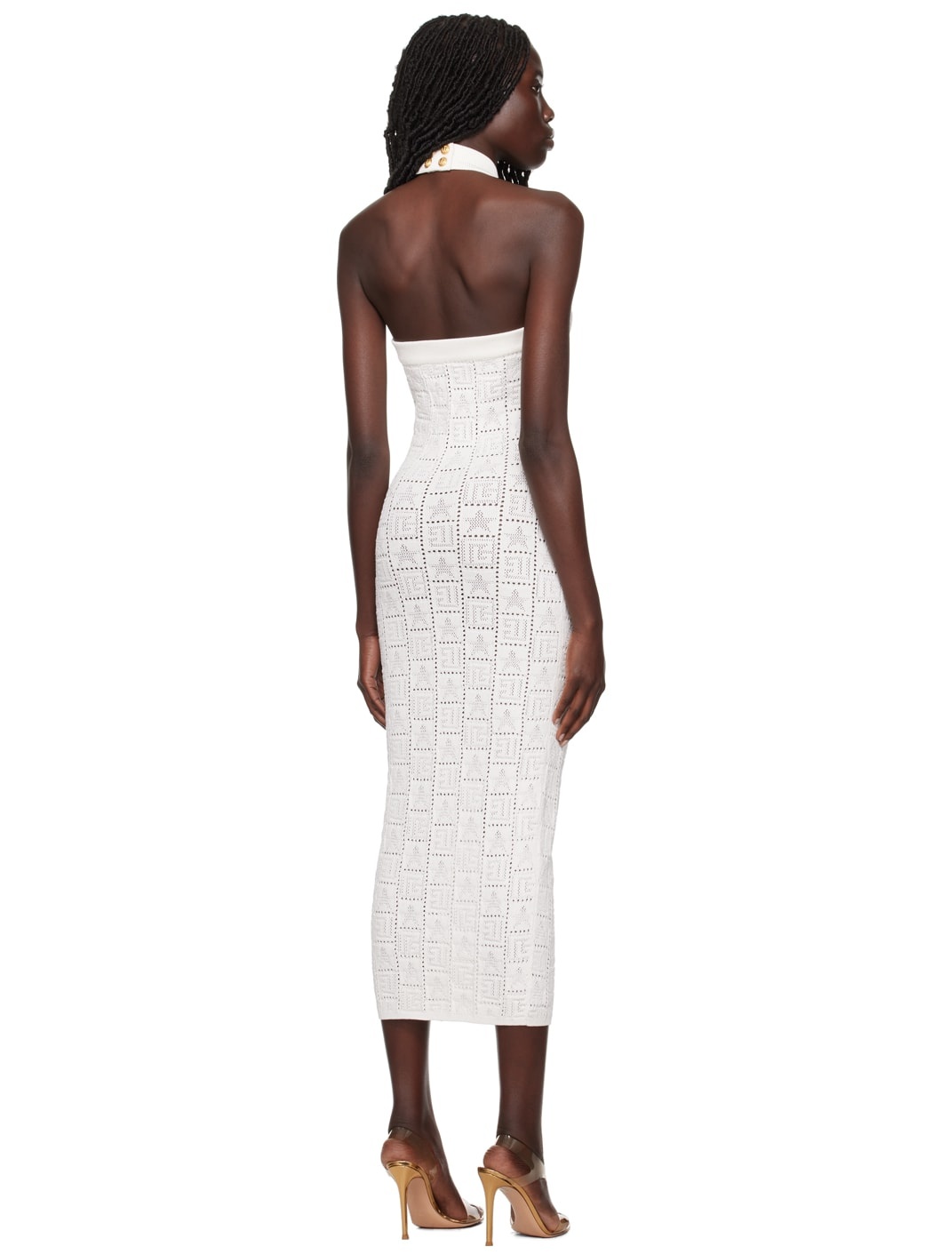 White Halter Midi Dress - 3