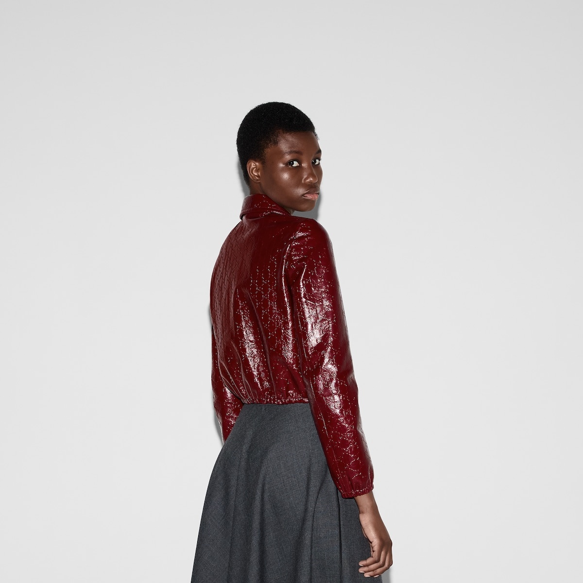 GG embossed leather bomber jacket - 4