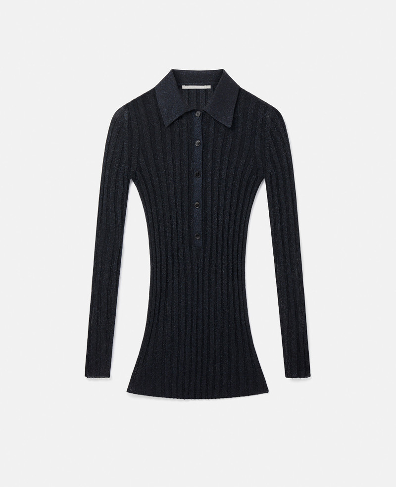 Lurex Rib Knit Polo Top 1