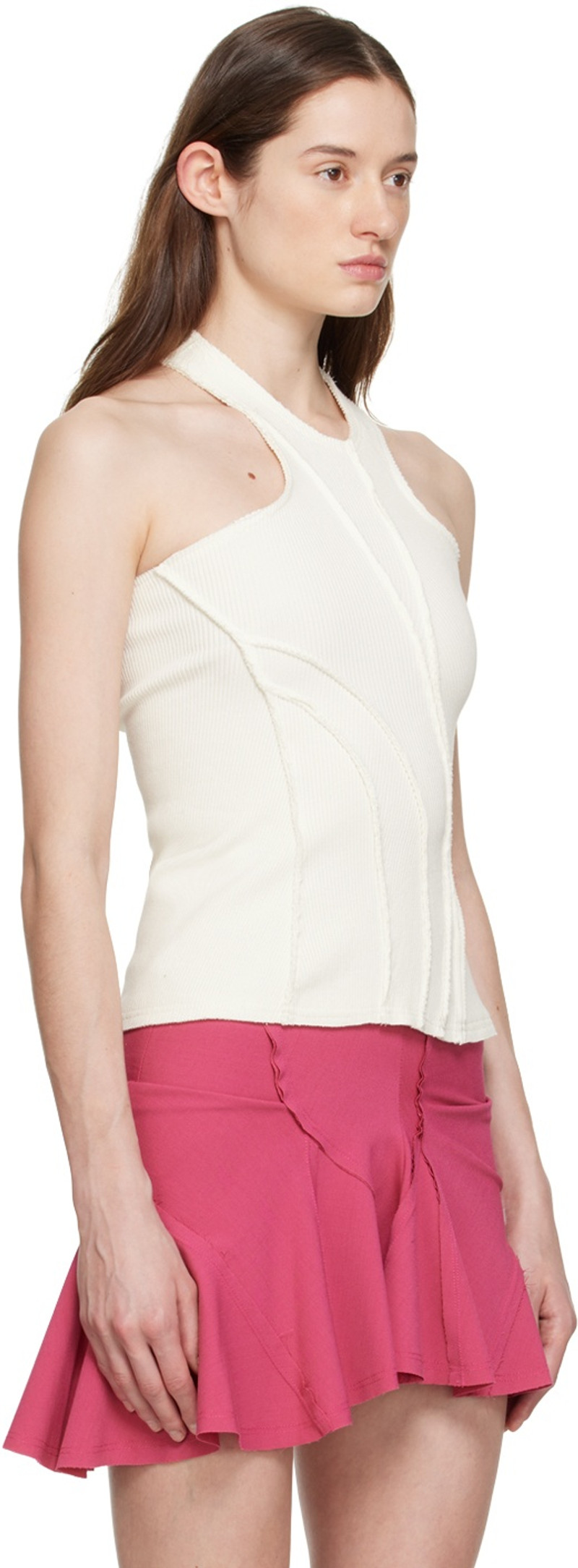 TALIA BYRE White Raw Edge Tank Top outlook