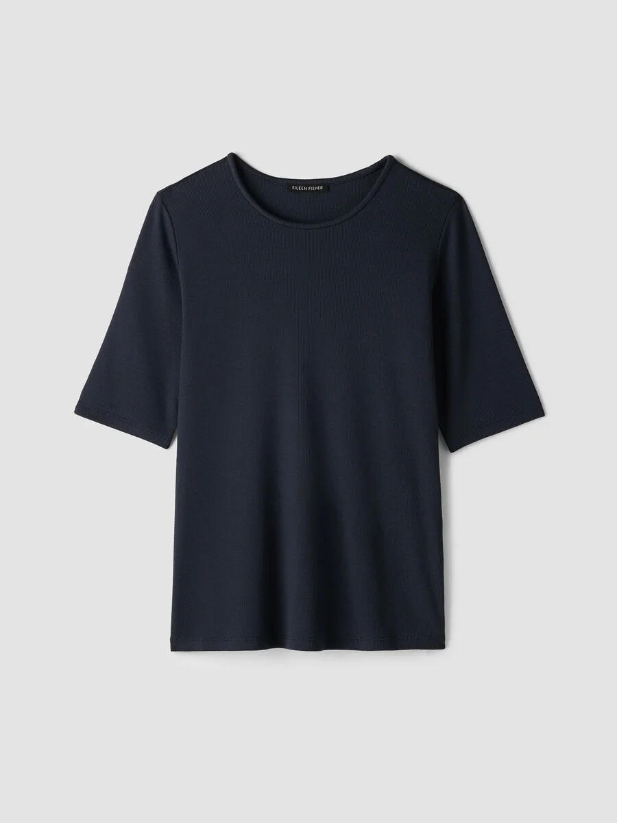 Organic Cotton Stretch Rib Crew Neck Tee - 1