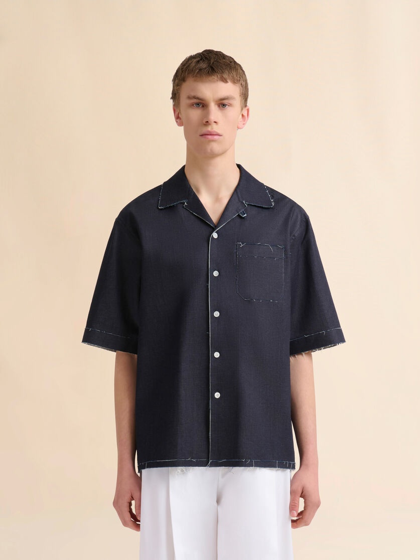 DEEP BLUE STRETCH DENIM TROMPE L'OEIL SHIRT - 2