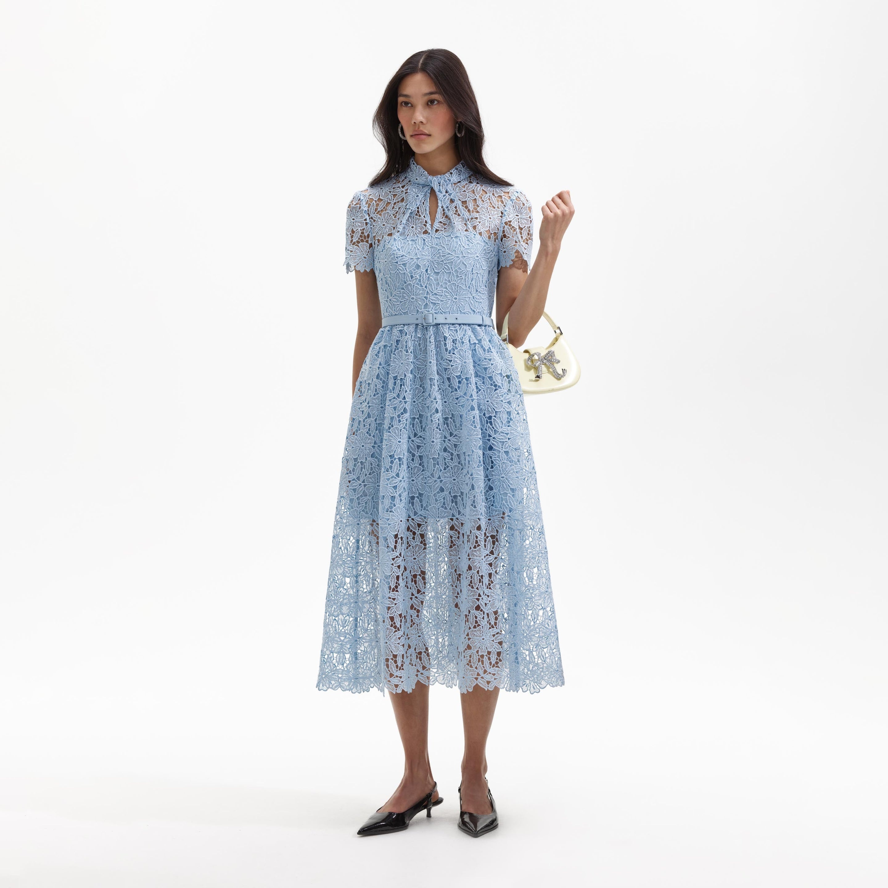 Blue Guipure Lace A Line Midi Dress - 2