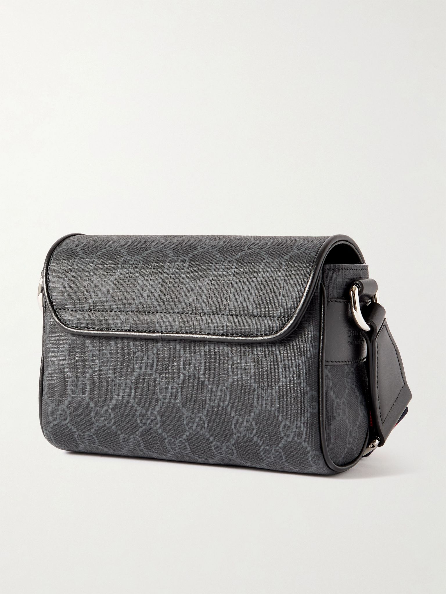 Ophidia Mini Leather-Trimmed Monogrammed Coated-Canvas Messenger Bag Black - 3