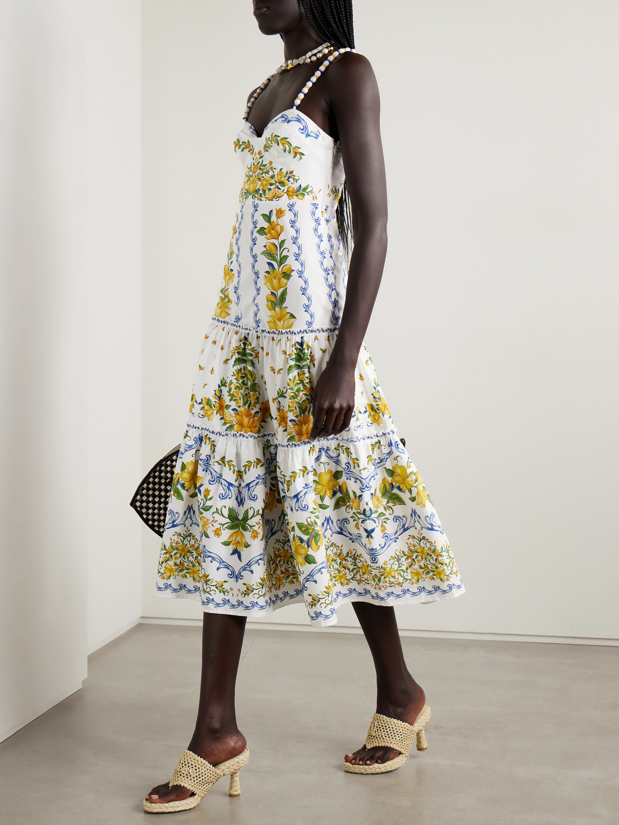 Sicily Tiered Bead-embellished Printed Cotton-poplin Midi Dress - 2