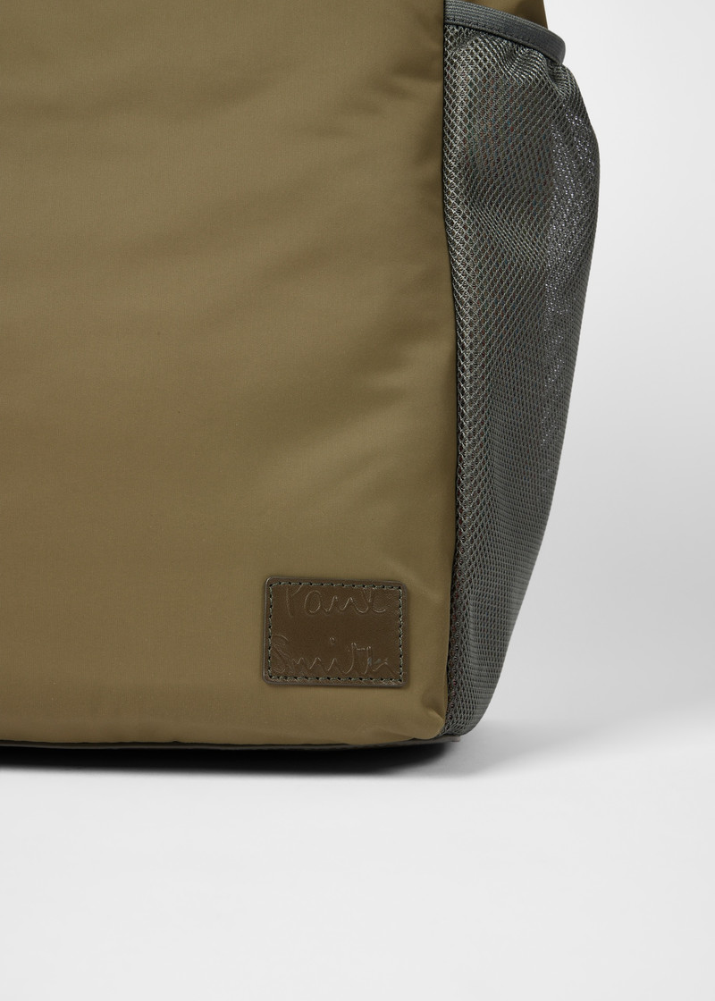 Khaki Utilitarian Roll-Top Nylon Backpack 6