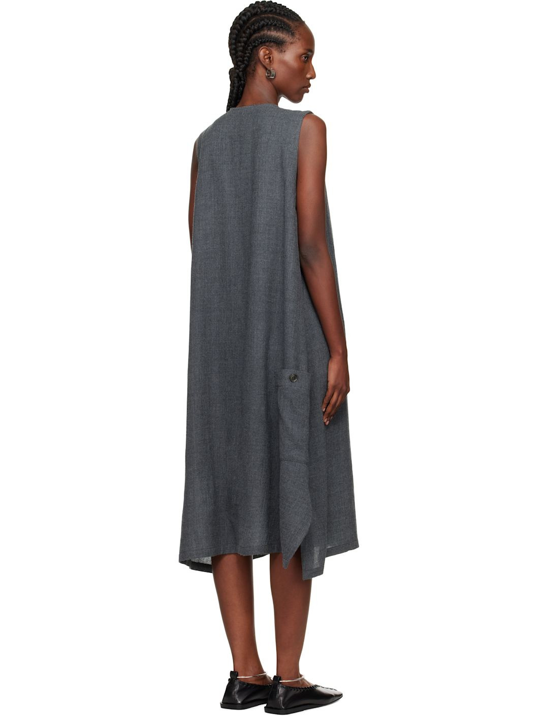 Gray S-Long Pocket Midi Dress - 3