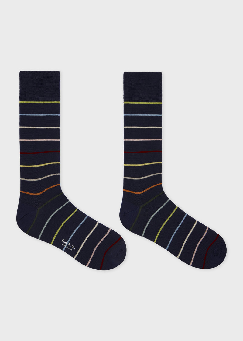 Paul Smith Navy Blue Cotton-Blend Block 'Signature Stripe' Socks outlook