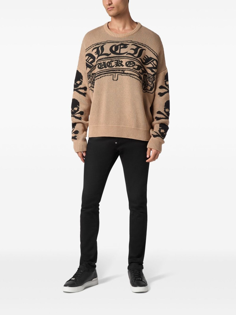 PHILIPP PLEIN logo-embroidered crew-neck sweater outlook