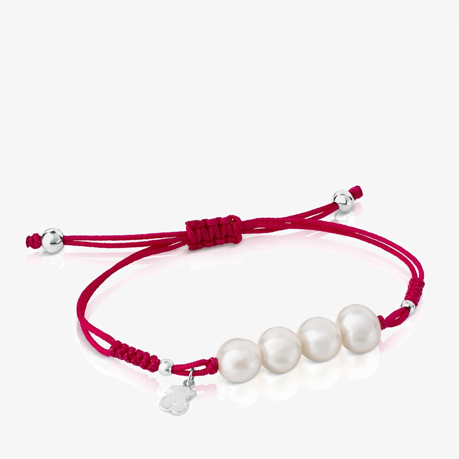 Silver pearl and fuchsia-colored nylon Bracelet Basics - 1