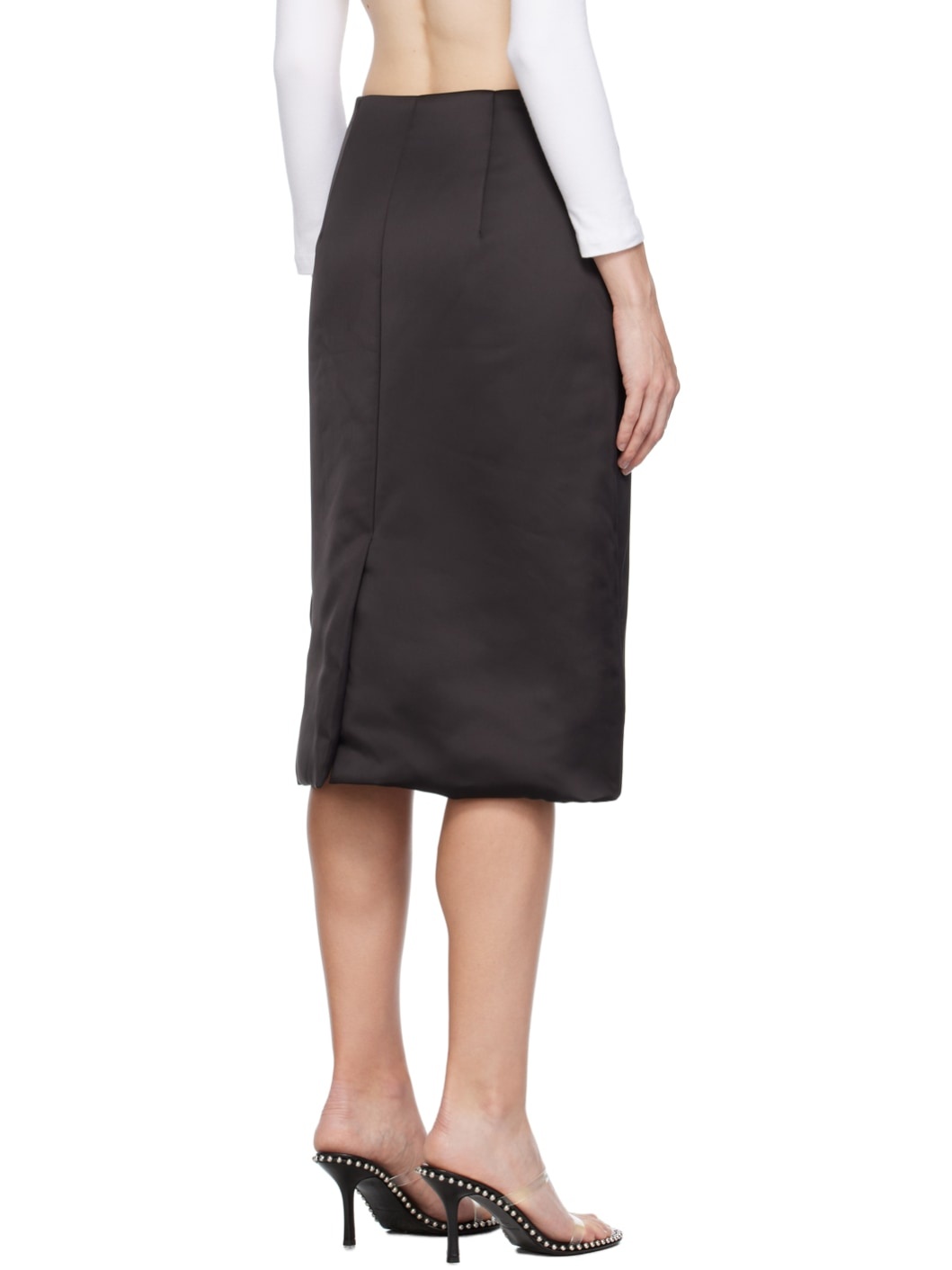 Black Padded Midi Skirt - 3